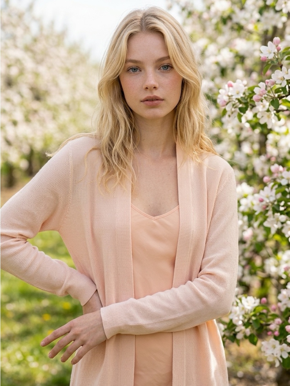 Baby Pink Long Cottagecore Knit Sweater Cardigan by Cyrus in XL